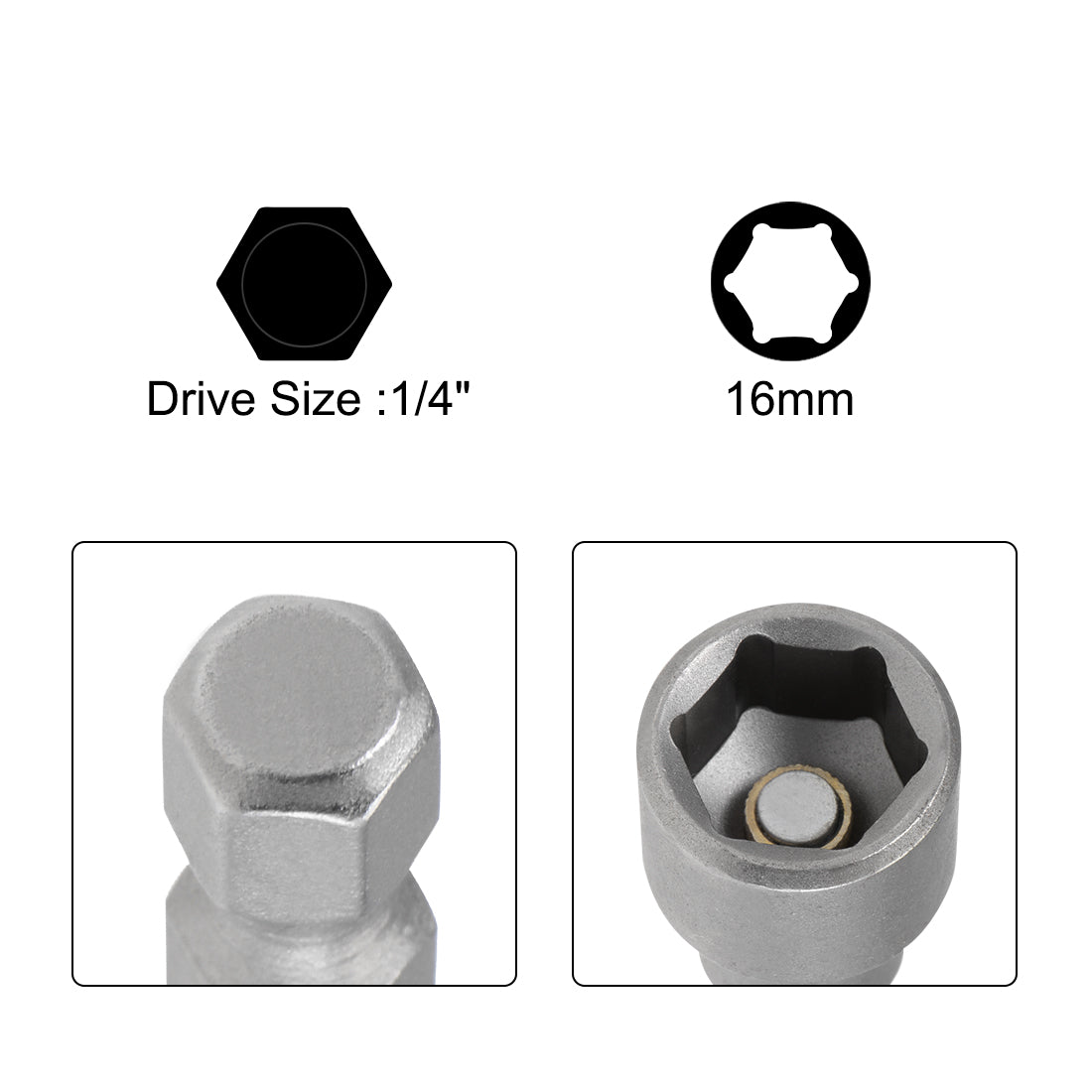 Harfington 2 Pcs 1/4" Quick-Change Hex Shank 16mm Magnetic Nut Sockets Driver, 150mm Length