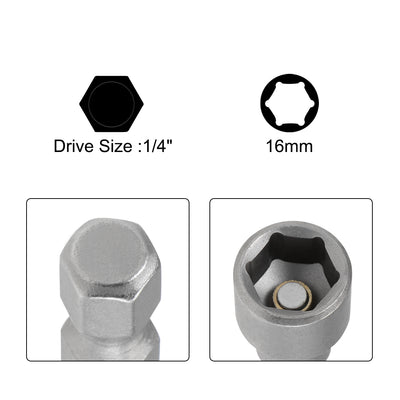 Harfington 2 Pcs 1/4" Quick-Change Hex Shank 16mm Magnetic Nut Sockets Driver, 150mm Length