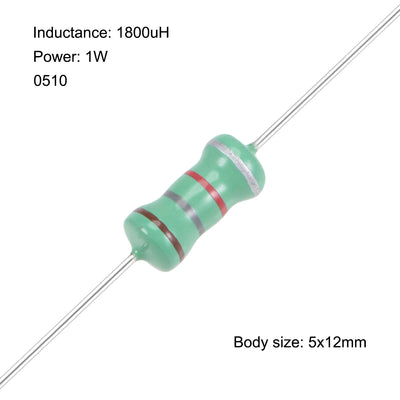Harfington 1800uH DIP Inductor 1W Axial Leaded Color Coated Inductance 100pcs