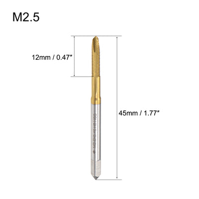 Harfington Spiral Point Threading Tap M2.5 Thread 0.45 Pitch Titanium Coated HSS 2pcs