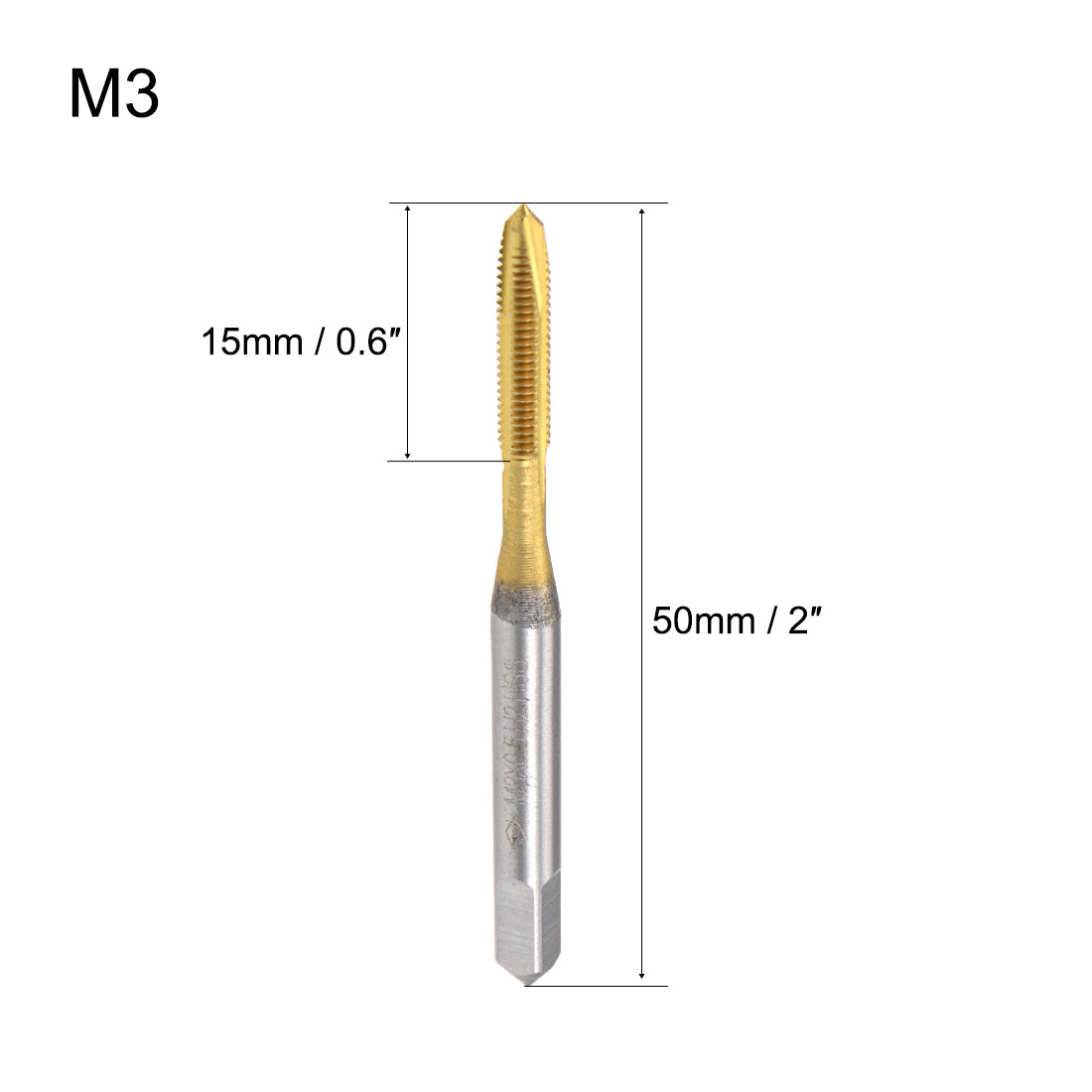 Harfington Spiral Point Threading Tap M3 Thread 0.5 Pitch Titanium Coated HSS 2pcs