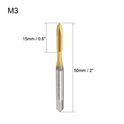 Harfington Spiral Point Threading Tap M3 Thread 0.5 Pitch Titanium Coated HSS 2pcs