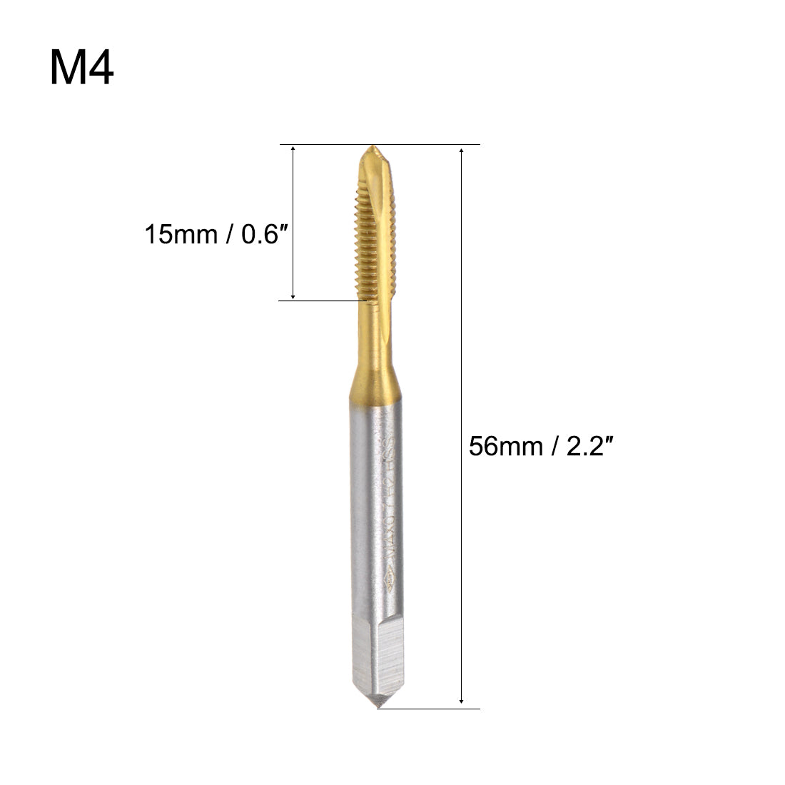 Harfington Spiral Point Threading Tap M4 Thread 0.7 Pitch Titanium Coated HSS 2pcs