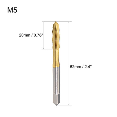Harfington Spiral Point Threading Tap M5 Thread 0.8 Pitch Titanium Coated HSS
