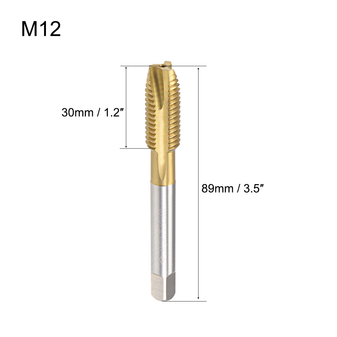 Harfington Spiral Point Threading Tap M12 Thread 1.75 Pitch Titanium Coated HSS
