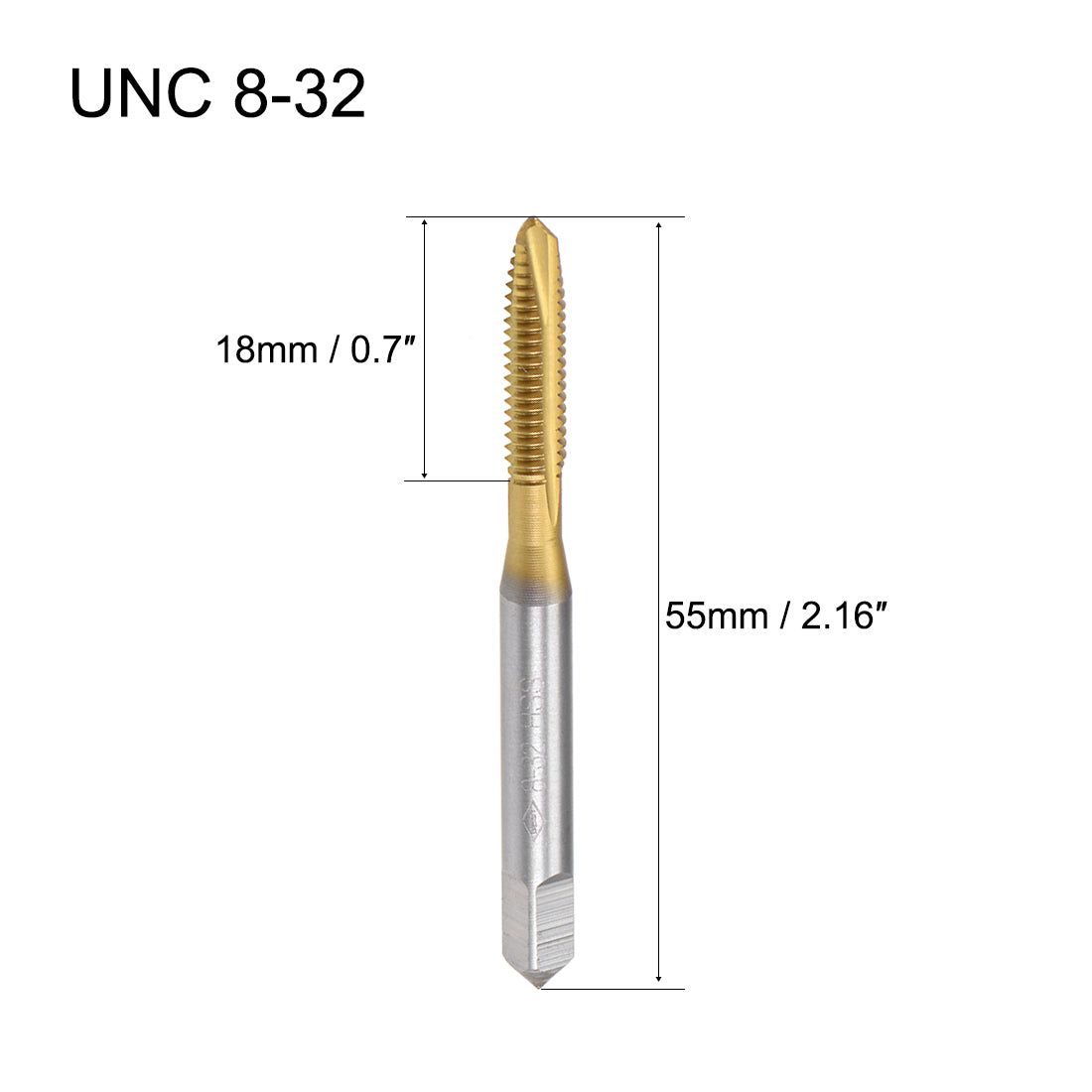 Harfington Spiral Point Threading Tap 8-32 UNC Thread Pitch Titanium Coated HSS 2pcs