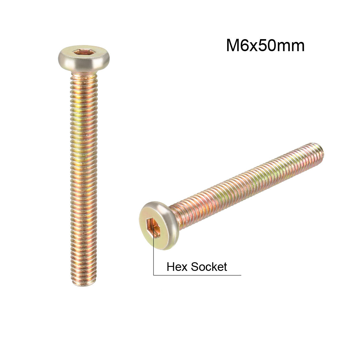 Harfington M6x50mm Furniture Screw Hex Socket Zinc Plated Full Thread Carbon Steel 10Pcs