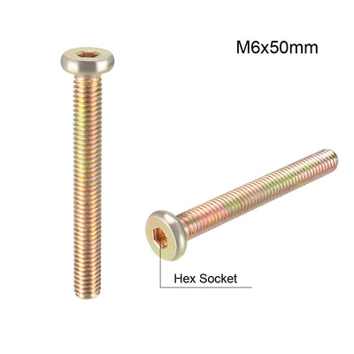 Harfington M6x50mm Furniture Screw Hex Socket Zinc Plated Full Thread Carbon Steel 10Pcs