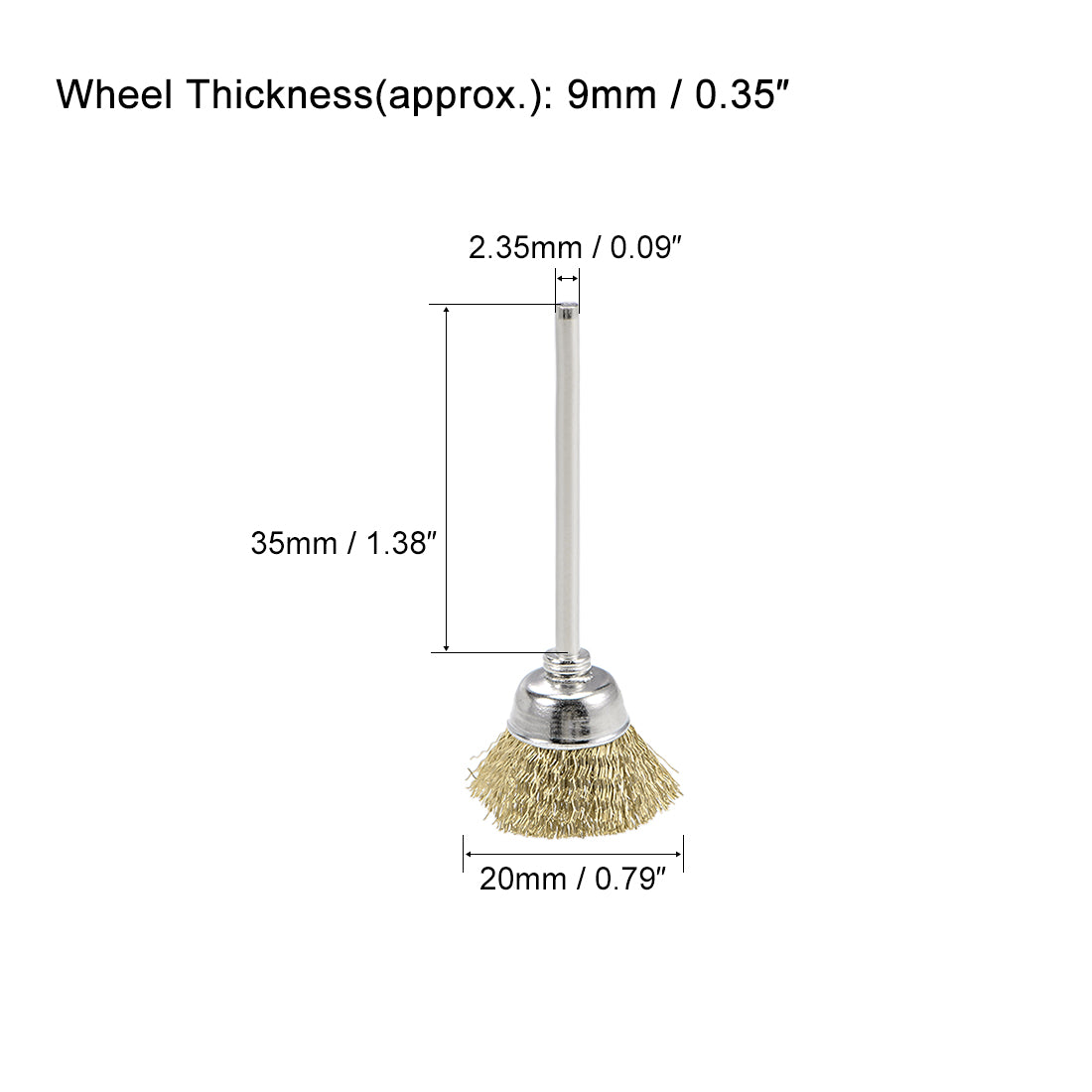 Harfington Mini Wire Cup Brush Brass Plated Crimped Steel 20 x 9mm with 2.35mm Shank 3 Pcs