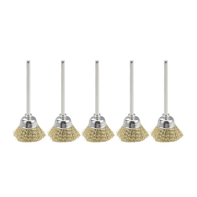 Harfington Mini Wire Cup Brush Brass Plated Crimped Steel 20 x 9mm with 2.35mm Shank 5 Pcs
