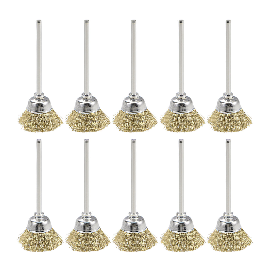 Harfington Mini Wire Cup Brush Brass Plated Crimped Steel 20 x 9mm with 2.35mm Shank 10 Pcs