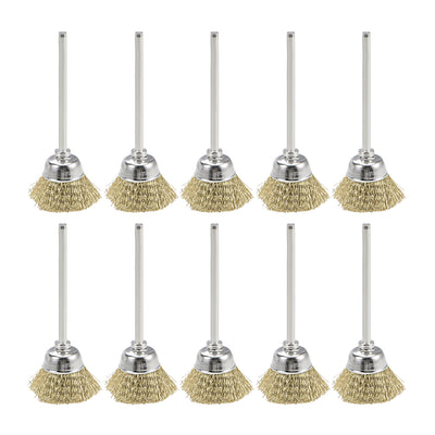 Harfington Mini Wire Cup Brush Brass Plated Crimped Steel 20 x 9mm with 2.35mm Shank 10 Pcs
