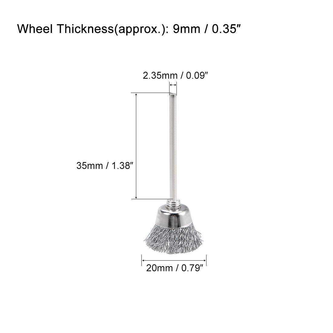 Harfington Mini Wire Cup Brush Crimped Steel 20 x 9mm with 2.35mm Shank 3 Pcs