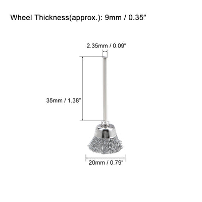 Harfington Mini Wire Cup Brush Crimped Steel 20 x 9mm with 2.35mm Shank 5 Pcs