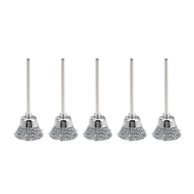Harfington Mini Wire Cup Brush Crimped Steel 20 x 9mm with 2.35mm Shank 5 Pcs