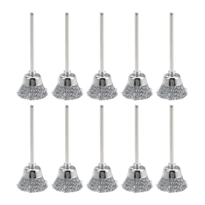 Harfington Mini Wire Cup Brush Crimped Steel 20 x 9mm with 2.35mm Shank 10 Pcs