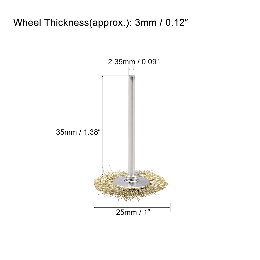 Harfington Mini Wire Cup Brush Brass Plated Crimped Steel 25 x 3mm with 2.35mm Shank 5 Pcs