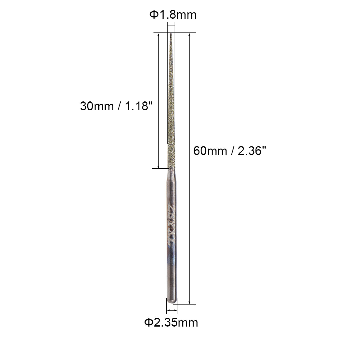 Harfington Mini Diamond Burrs Grinding Drill Bits for Rotary Tool 2.35mm Shank 1.8mm Conial 5 Pcs