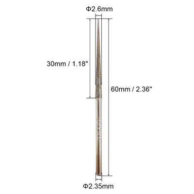 Harfington Mini Diamond Burrs Grinding Drill Bits for Rotary Tool 2.35mm Shank 2.6mm Conial 3 Pcs