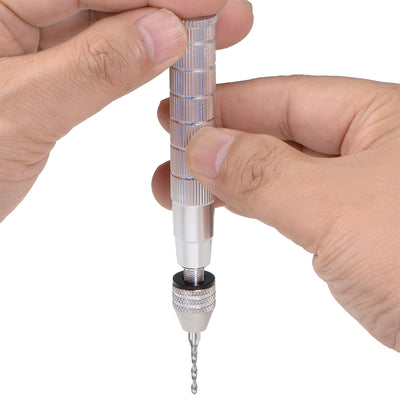 Harfington Pin Vise 0.3 - 3.2mm Adjustable Precision Hand Rotary Tools with Knurled Handle for Wood Jewelry Plastic Silver Tone