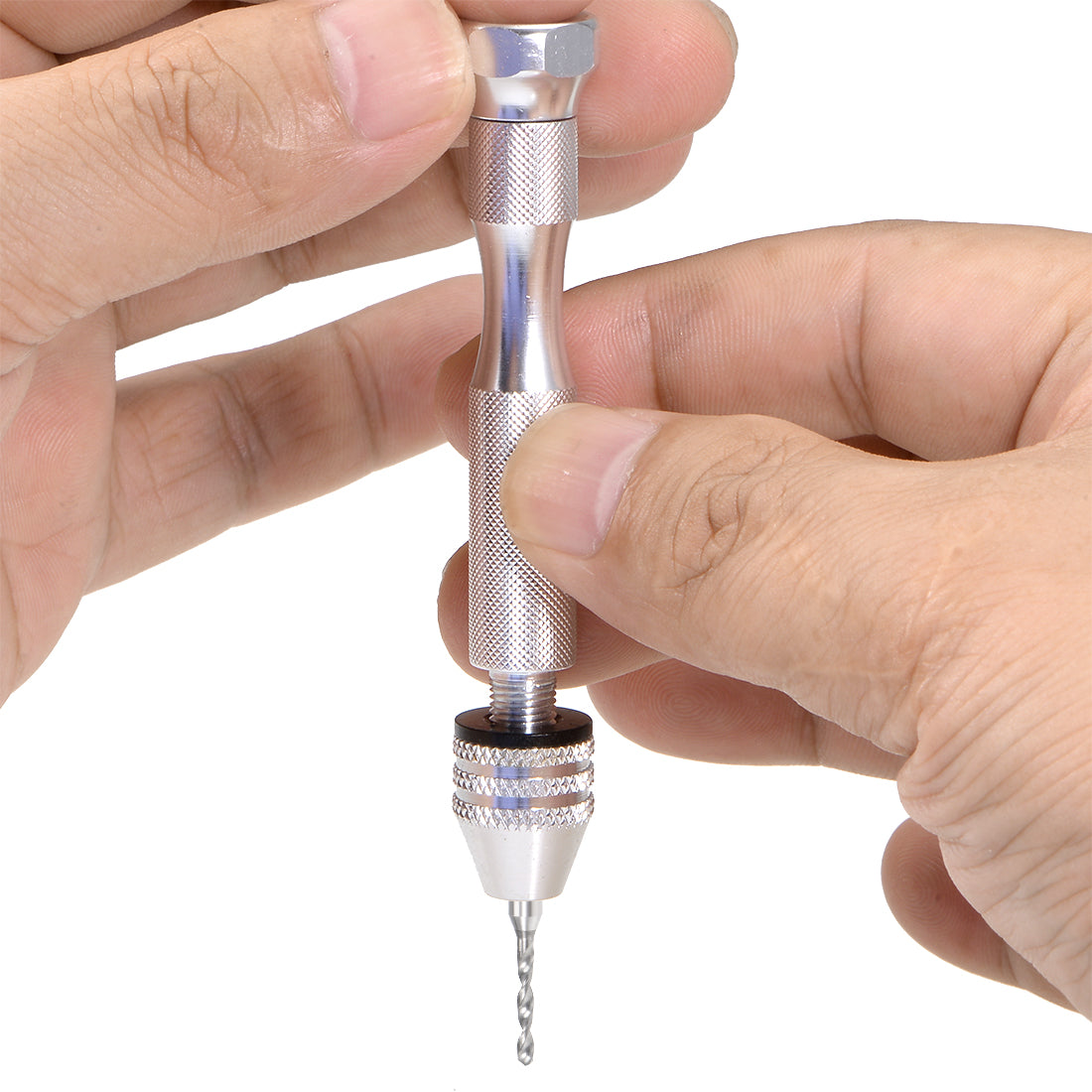 Harfington Pin Vise 0.3 - 3.2mm Adjustable Precision Hand Rotary Tools with Serrated Handle for Wood Jewelry Plastic Silver Tone