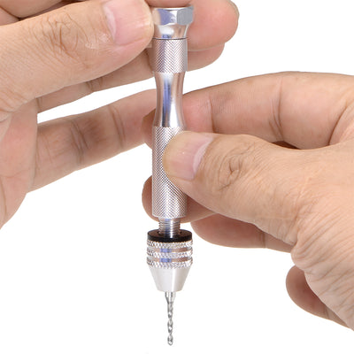 Harfington Pin Vise 0.3 - 3.2mm Adjustable Precision Hand Rotary Tools with Serrated Handle for Wood Jewelry Plastic Silver Tone