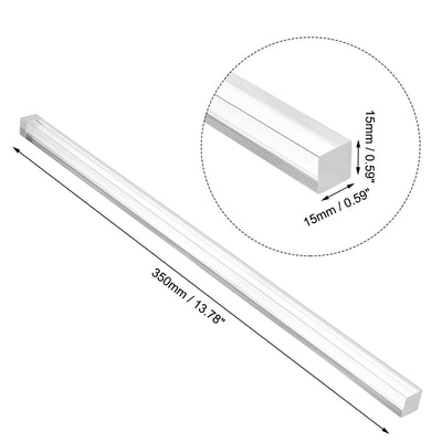 Harfington 15mmx15mmx350mm Transparent Clear Solid Acrylic Square Rod PMMA Bar 2pcs