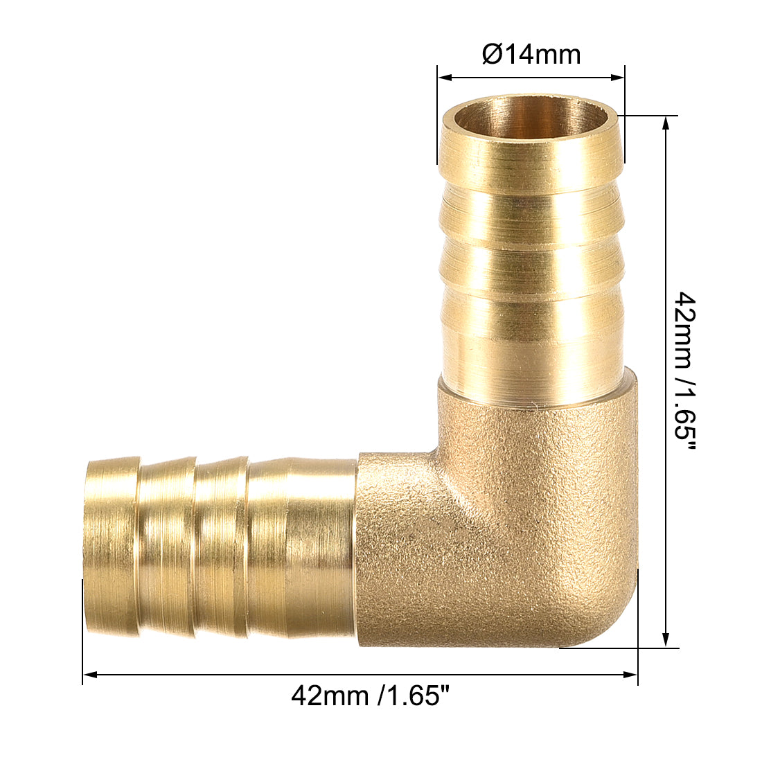 Harfington 14mm Barb Brass Hose Fitting 90 Degree Elbow Pipe Connector Coupler Tubing 4pcs