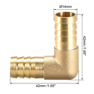 Harfington 14mm Barb Brass Hose Fitting 90 Degree Elbow Pipe Connector Coupler Tubing 4pcs