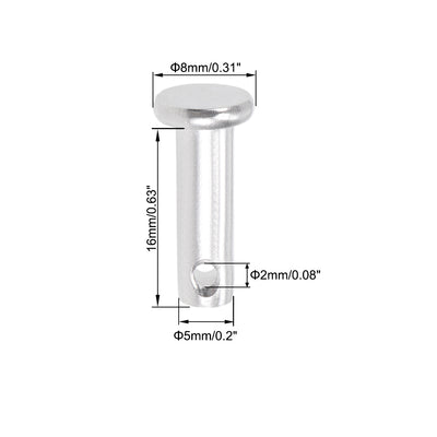 Harfington Single Hole Clevis Pins - Flat Head 304 Stainless Steel Link Hinge Pin 10Pcs