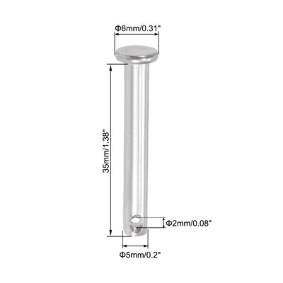 Harfington Single Hole Clevis Pins - Flat Head 304 Stainless Steel Link Hinge Pin 10Pcs