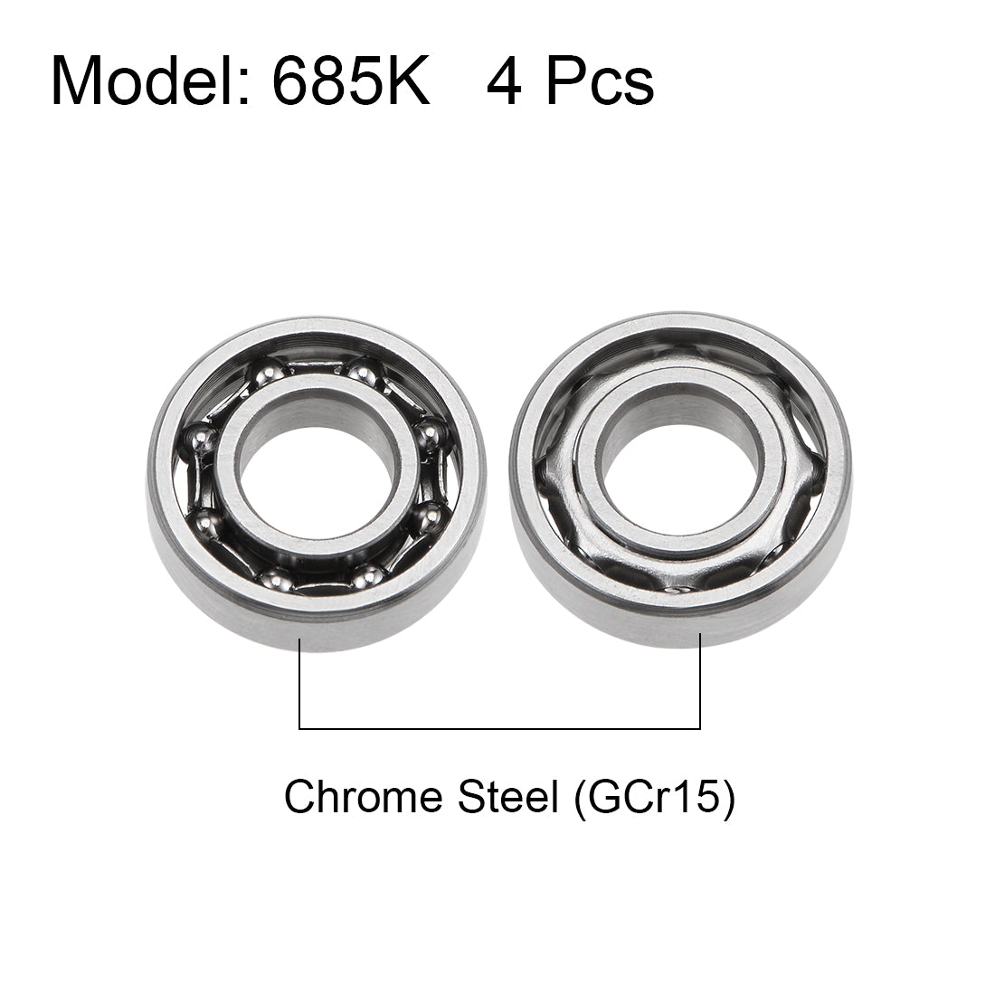 Harfington 685K Ball Bearings Z2 5x11x3mm Open Type Chrome Steel 4pcs