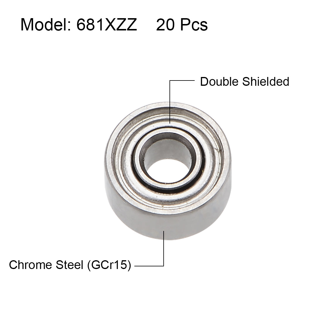 Harfington 681XZZ Ball Bearings Z2 1.5x4x2mm Double Shielded Chrome Steel 20pcs