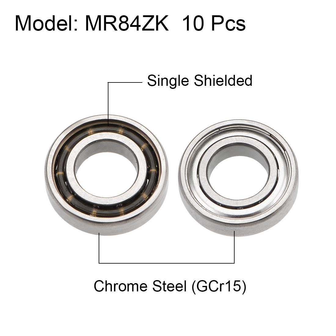 Harfington MR84ZK Ball Bearings Z2 4x8x2mm Single Shielded Chrome Steel 10pcs