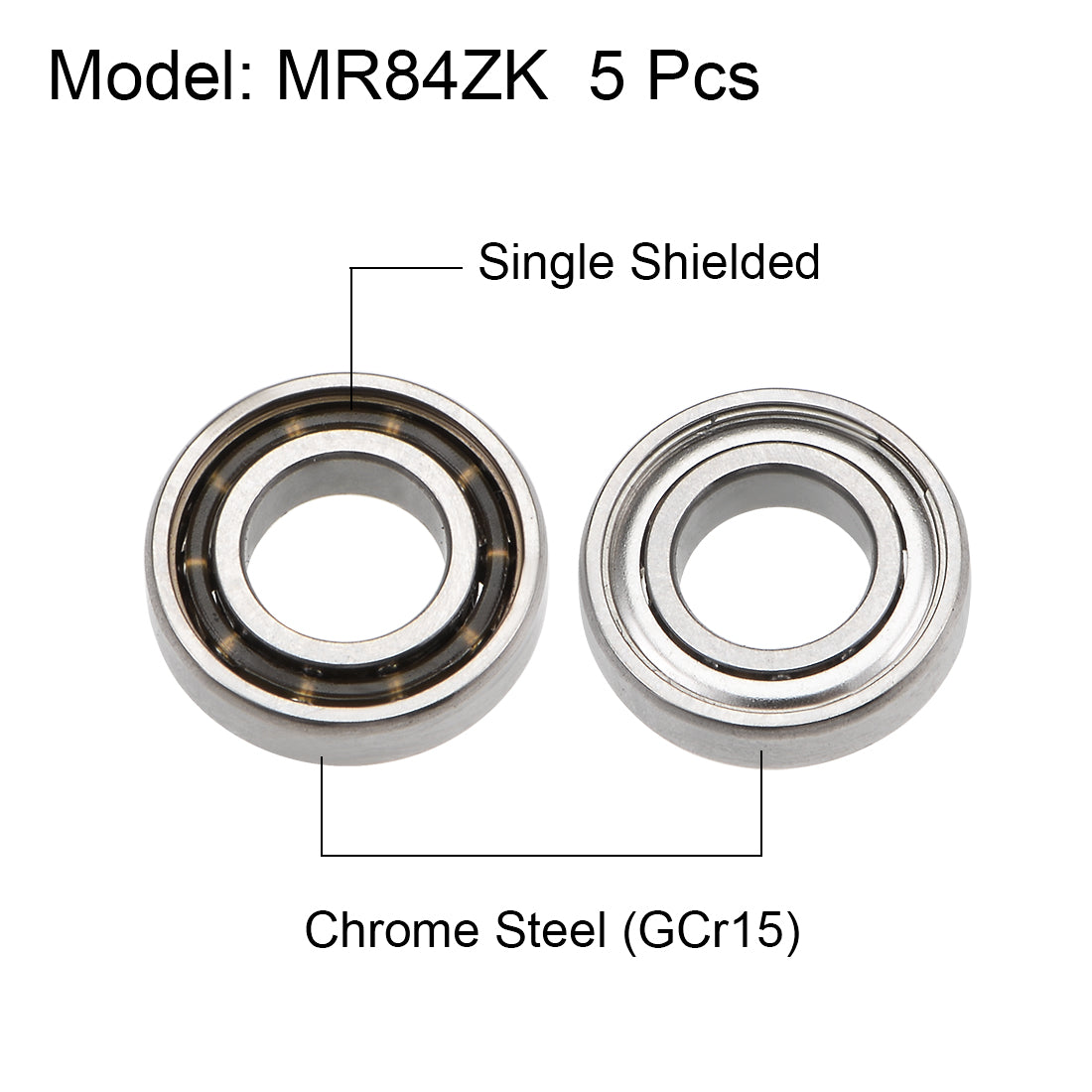Harfington MR84ZK Ball Bearings Z2 4x8x2mm Single Shielded Chrome Steel 5pcs