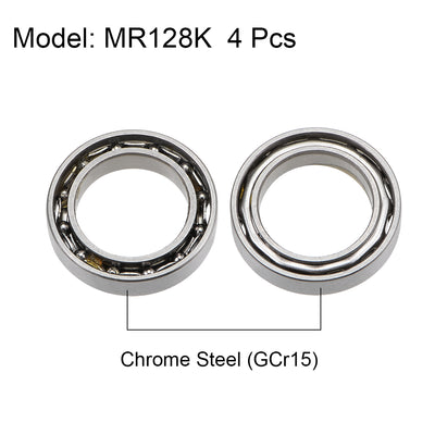 Harfington MR128K Ball Bearings Z2 8x12x2.5mm Open Type Chrome Steel 4pcs