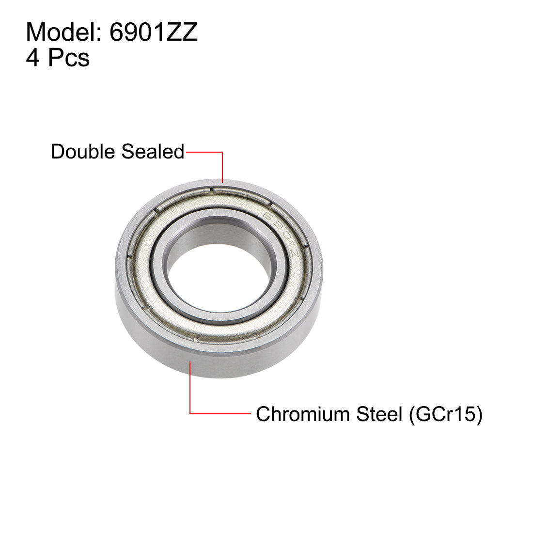 Harfington 6901ZZ Deep Groove Ball Bearings Z2 12x24x6mm Double Shielded Chrome Steel 4pcs