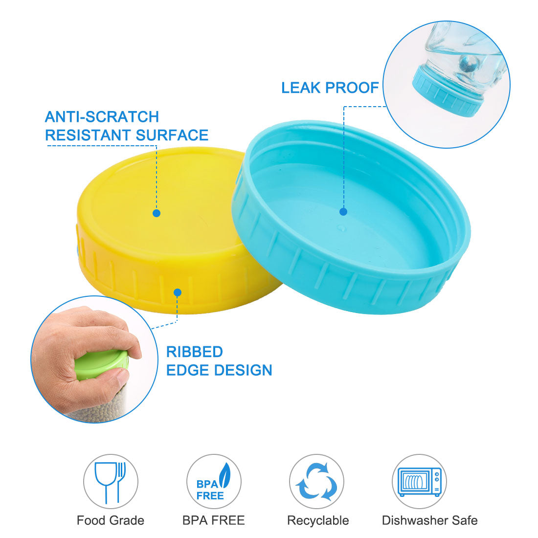 Harfington 18 Pcs Assorted Color Plastic Mason Jar Lids Regular Mouth Mason Canning Jars