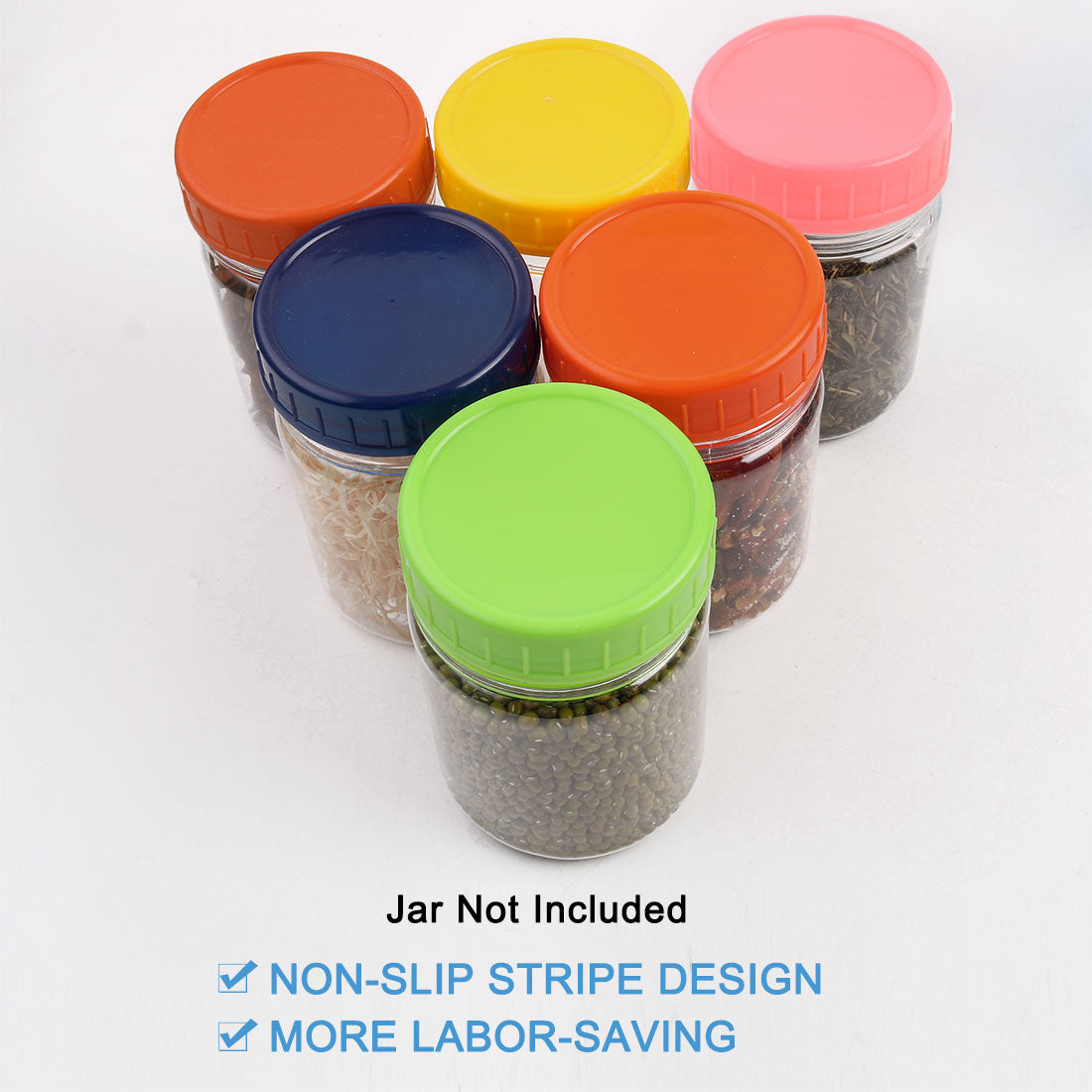 Harfington 18 Pcs Assorted Color Plastic Mason Jar Lids Regular Mouth Mason Canning Jars