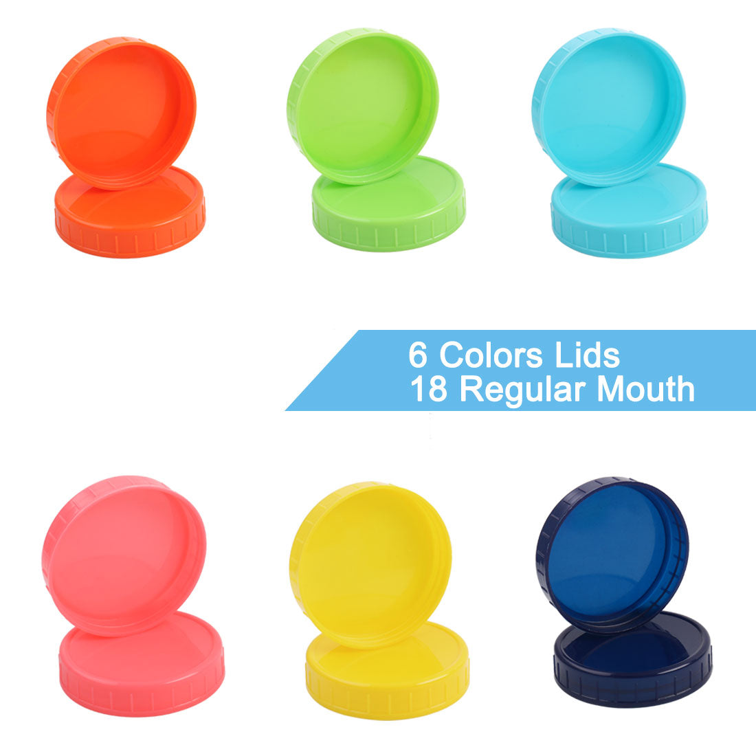 Harfington 18 Pcs Assorted Color Plastic Mason Jar Lids Regular Mouth Mason Canning Jars