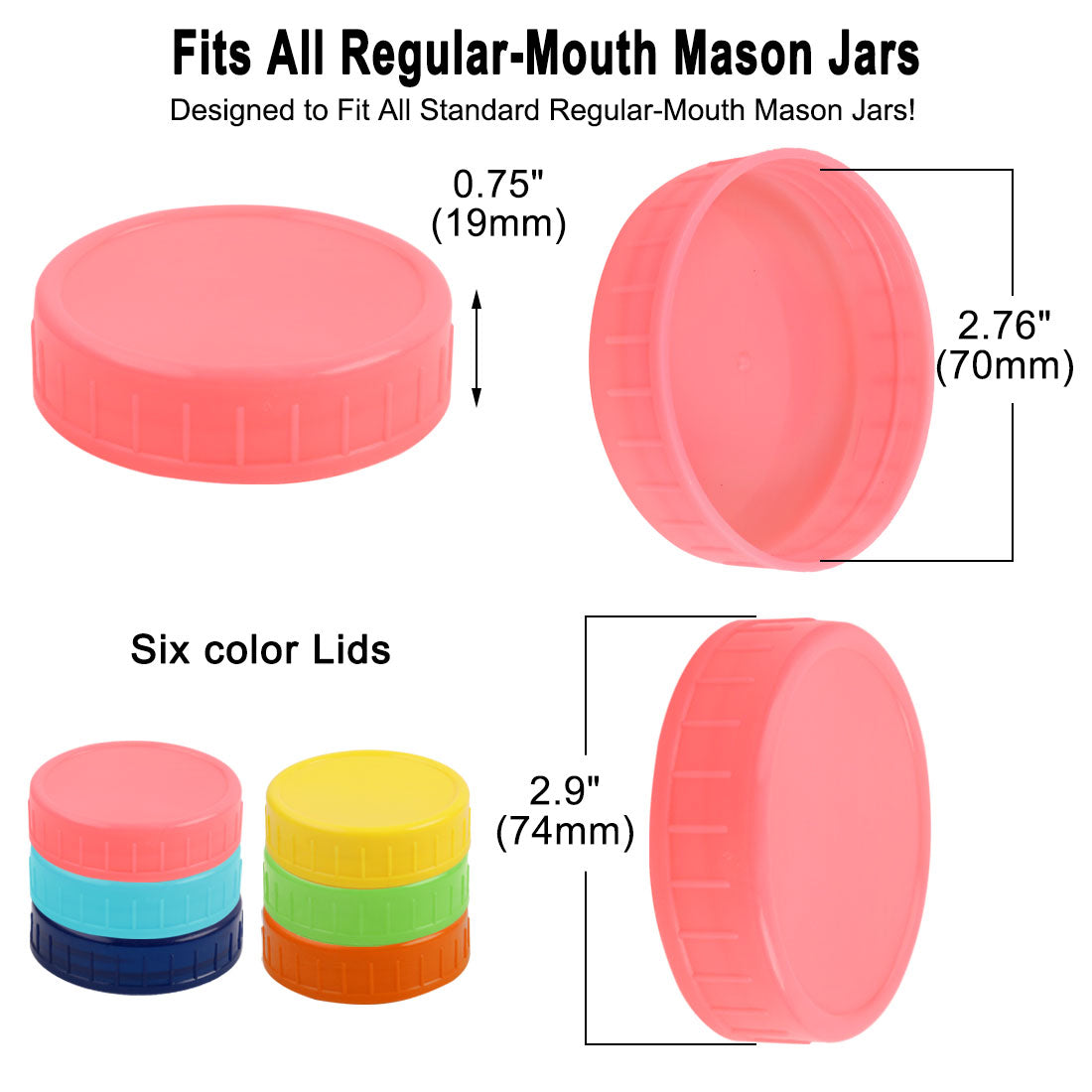 Harfington 18 Pcs Assorted Color Plastic Mason Jar Lids Regular Mouth Mason Canning Jars
