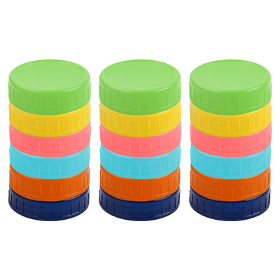 Harfington 18 Pcs Assorted Color Plastic Mason Jar Lids Regular Mouth Mason Canning Jars