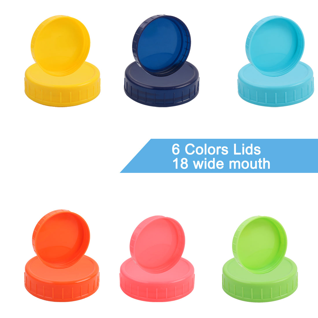 Harfington 18 Pcs Colored Plastic Mason Jar Lids for Wide Mouth Mason Canning Jars Cup