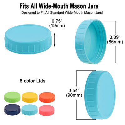 Harfington 18 Pcs Colored Plastic Mason Jar Lids for Wide Mouth Mason Canning Jars Cup