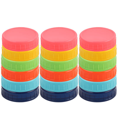 Harfington 18 Pcs Colored Plastic Mason Jar Lids for Wide Mouth Mason Canning Jars Cup