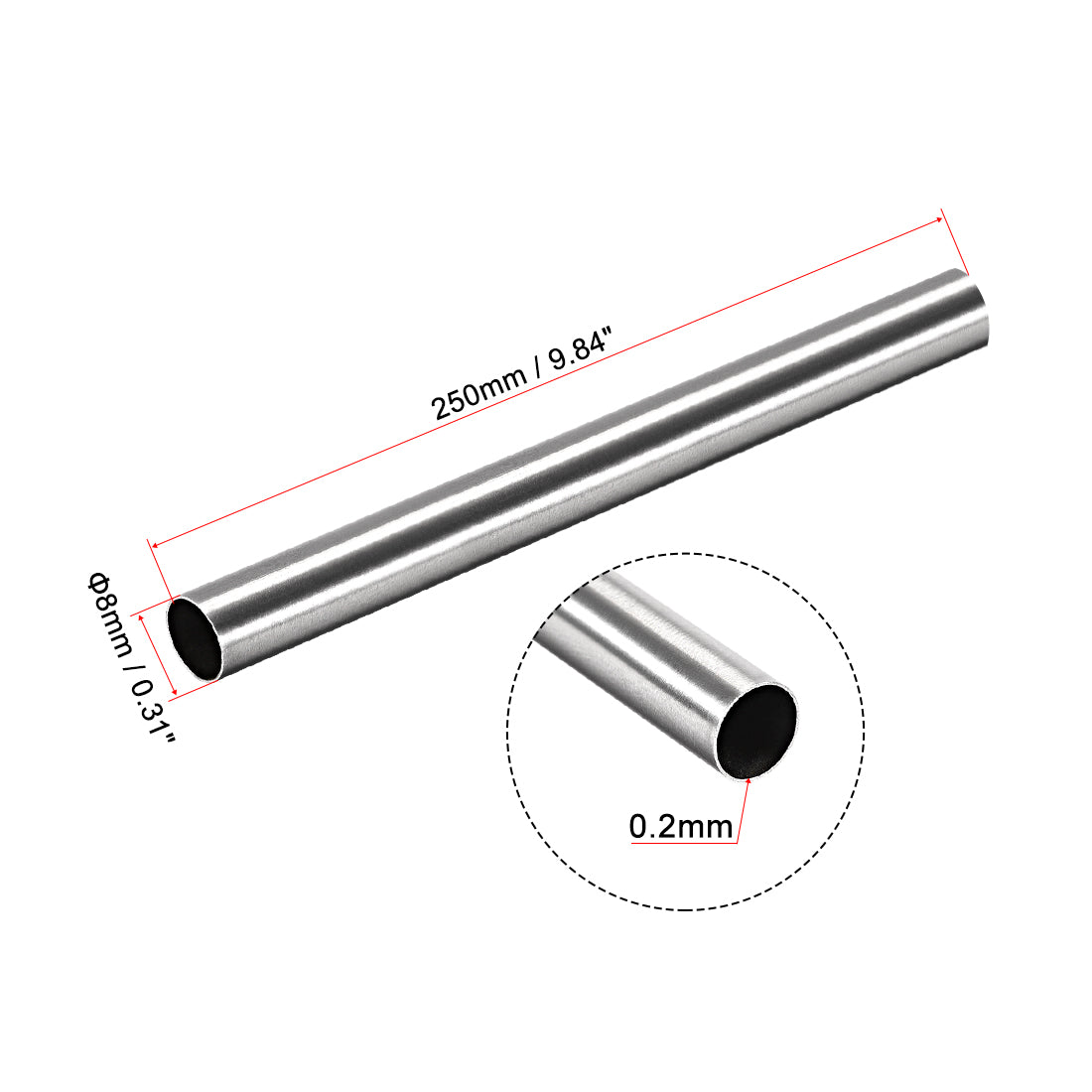 uxcell Uxcell 304 Stainless Steel Round Tubing Seamless Straight Tube