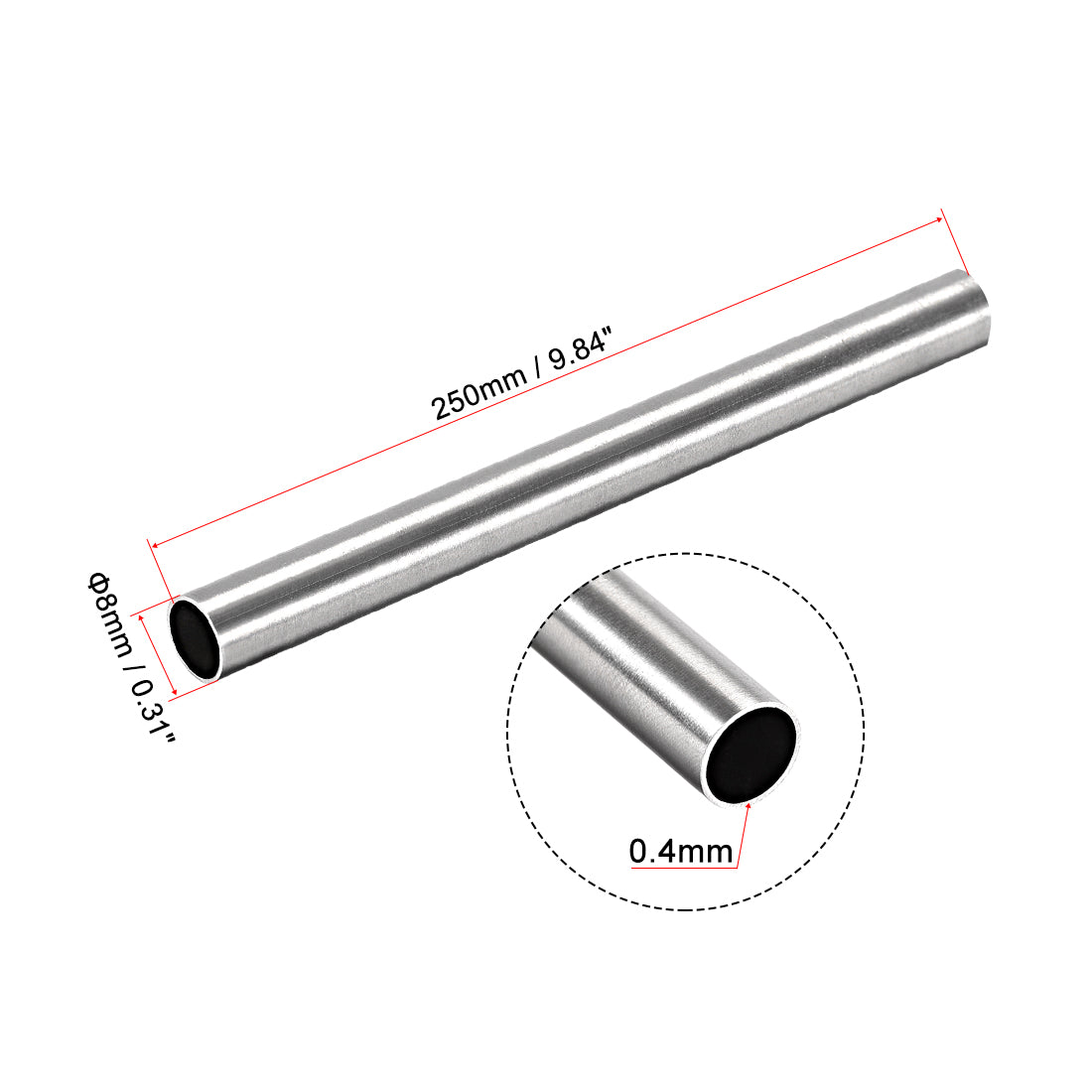 uxcell Uxcell 304 Stainless Steel Round Tubing Seamless Straight Tube