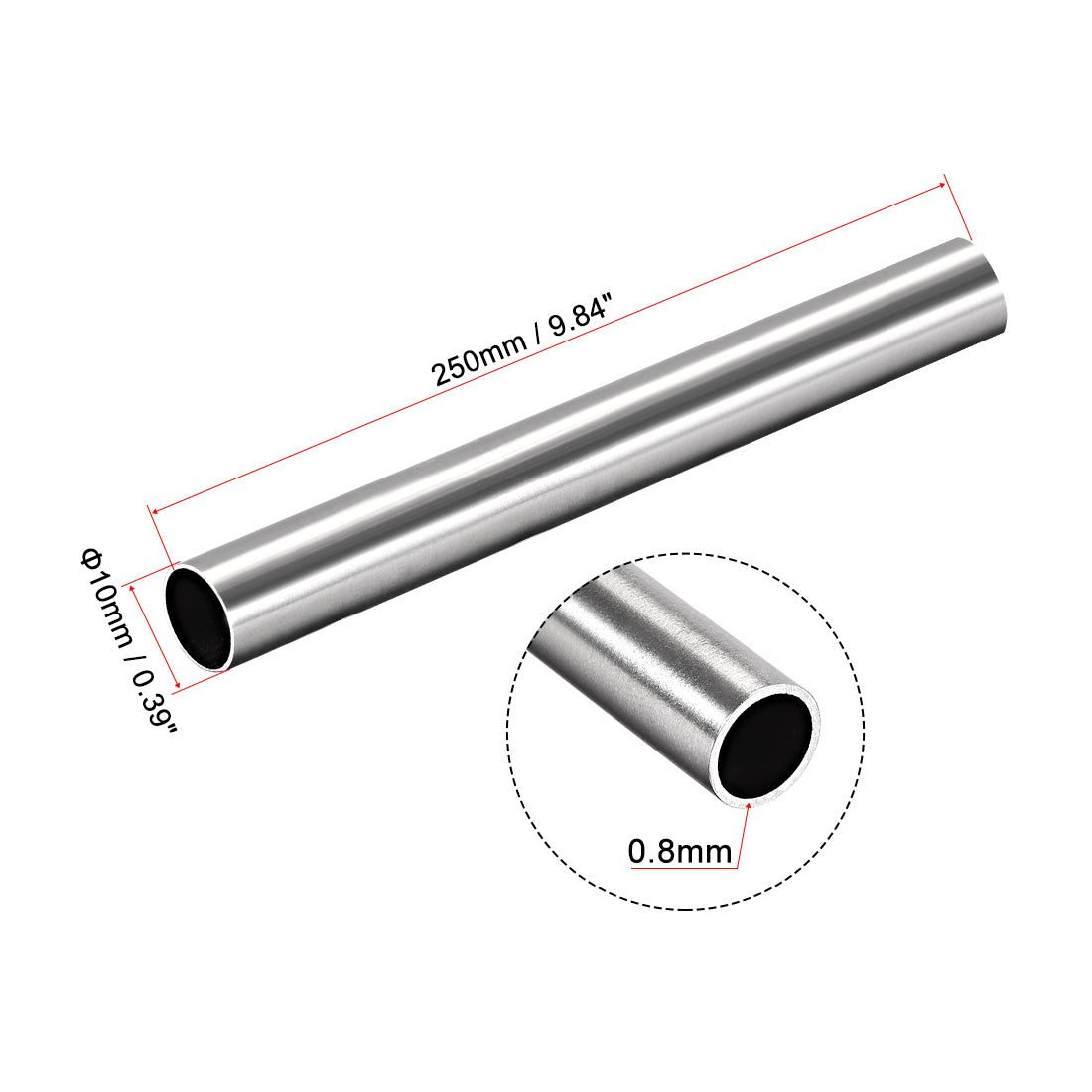 uxcell Uxcell 304 Stainless Steel Round Tubing Straight Pipe Tube