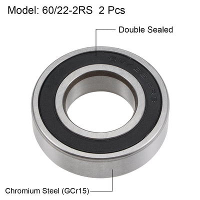 Harfington 60/22-2RS Deep Groove Ball Bearing Z2 22x44x12mm Double Sealed Chrome Steel 2pcs