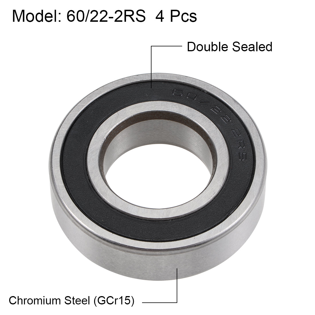 Harfington 60/22-2RS Deep Groove Ball Bearing Z2 22x44x12mm Double Sealed Chrome Steel 4pcs